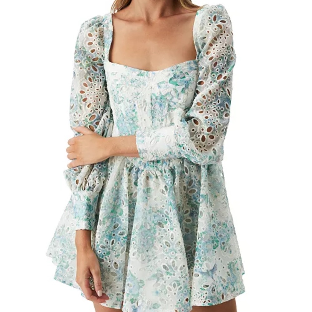 BARDOT Lila Flounce Mini Dress - Size US 10 - Blue Multi
